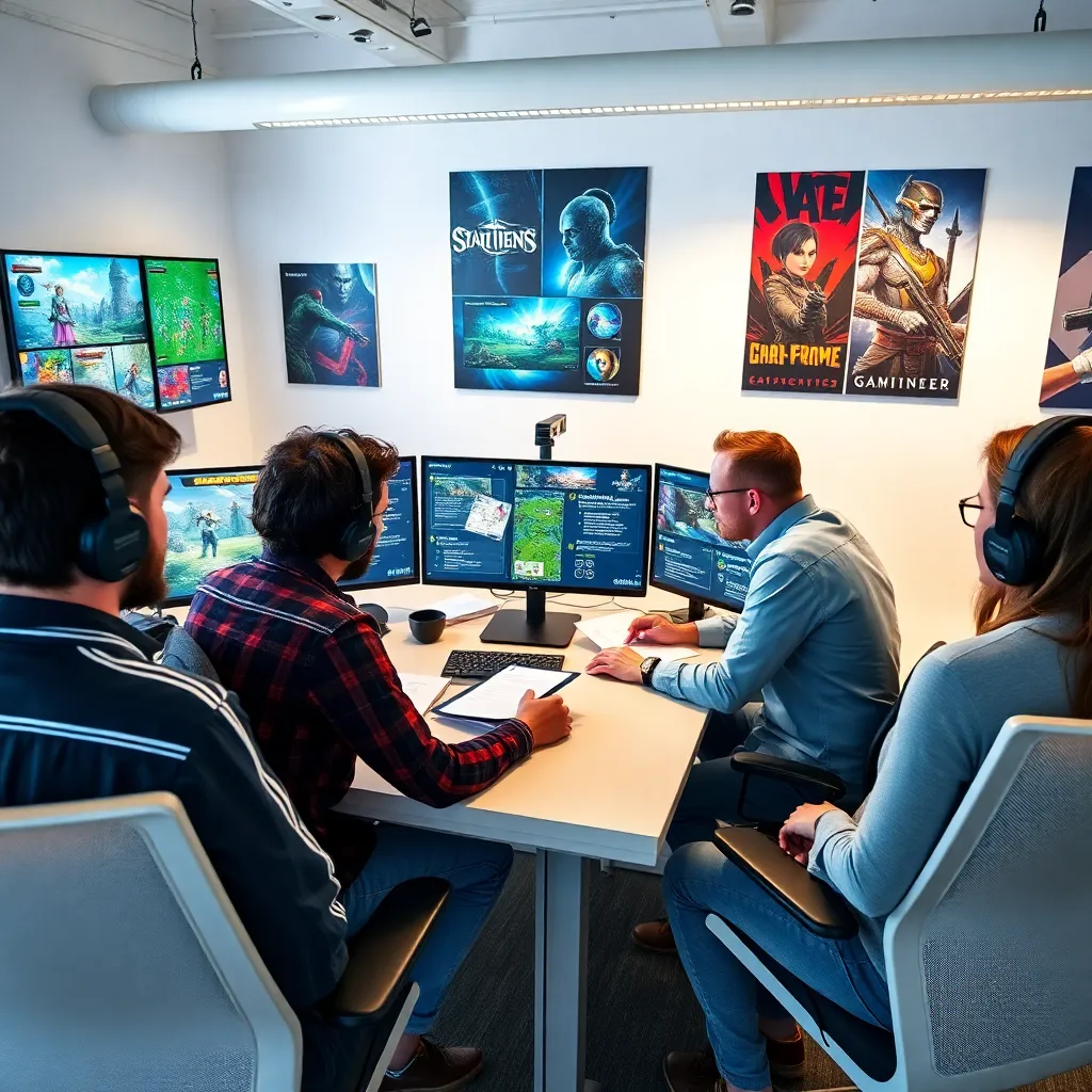 Person analysiert Videospiel auf modernem Gaming-Setup