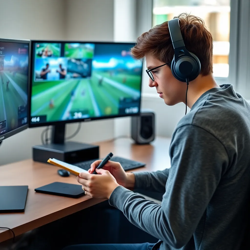 Person führt Gameplay-Evaluation mit Notizen durch