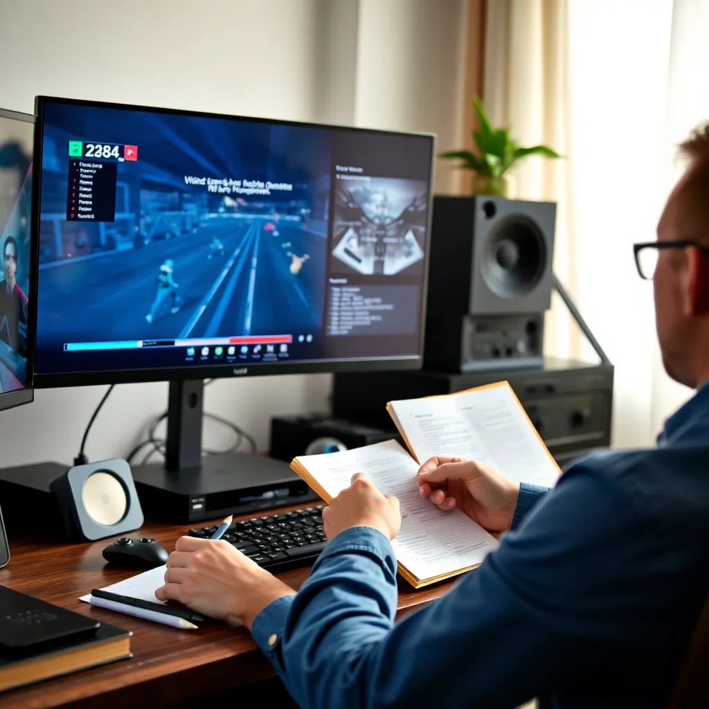 Digitale Analysetools für Videospiele auf einem Schreibtisch