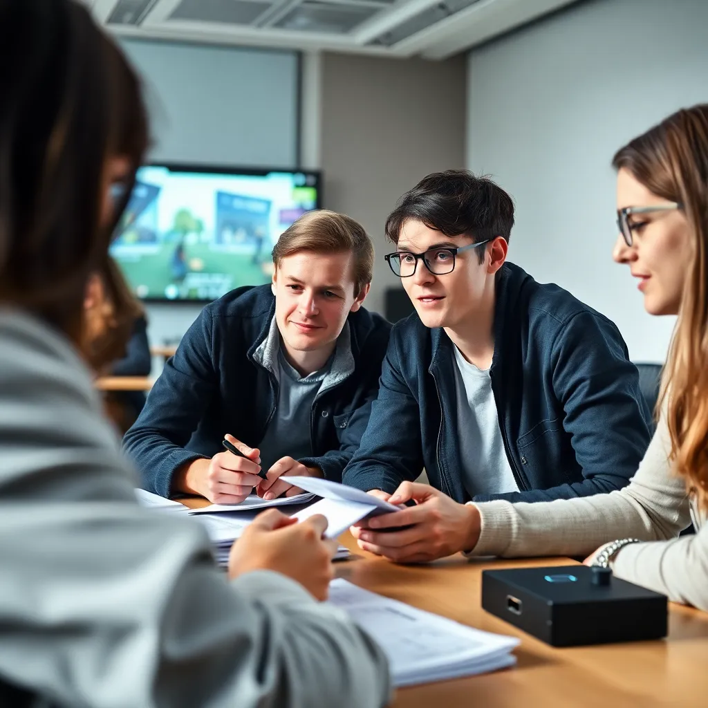 Studierende bei der Analyse eines Videospiels mit verschiedenen methodischen Werkzeugen