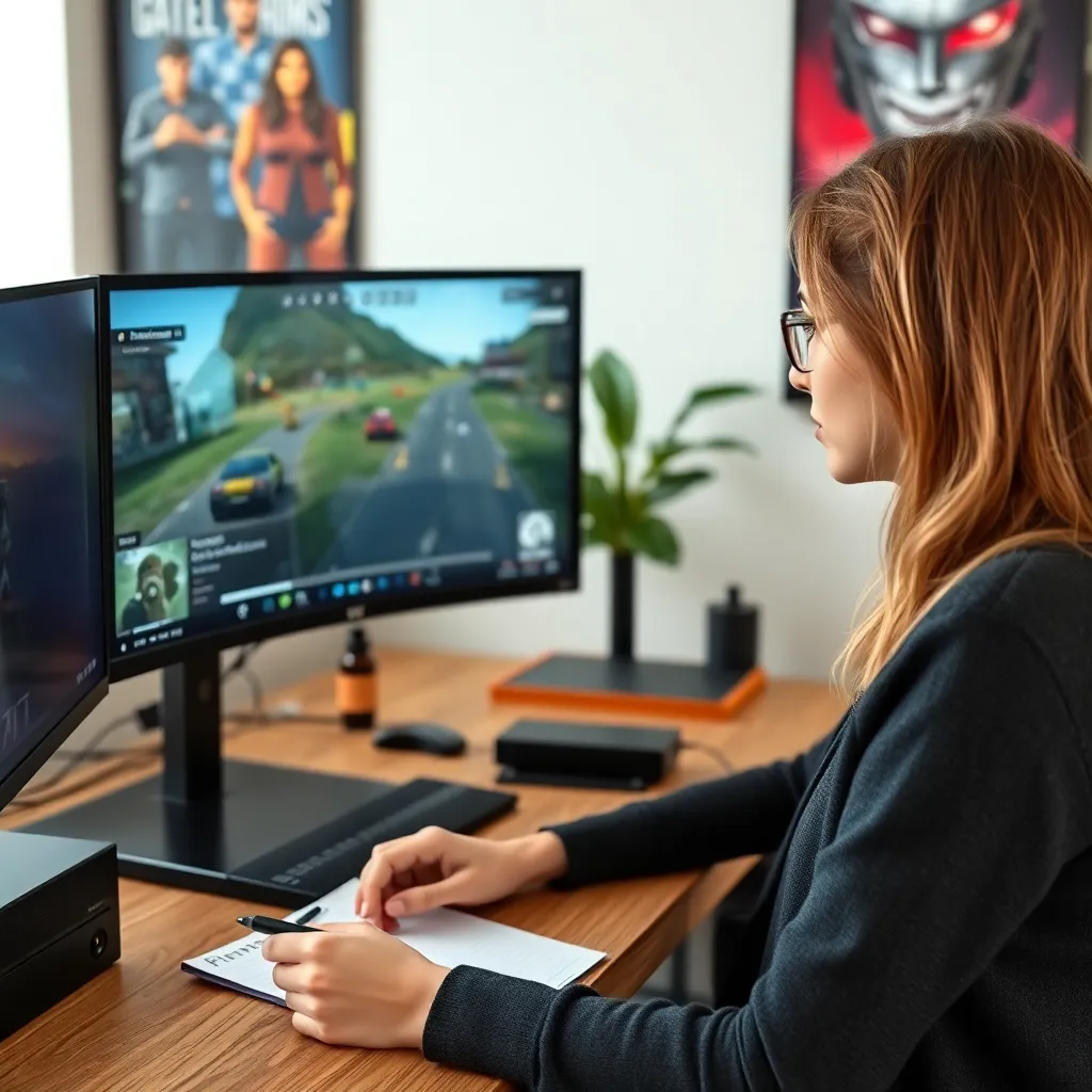 Person analysiert Gameplay auf einem Monitor
